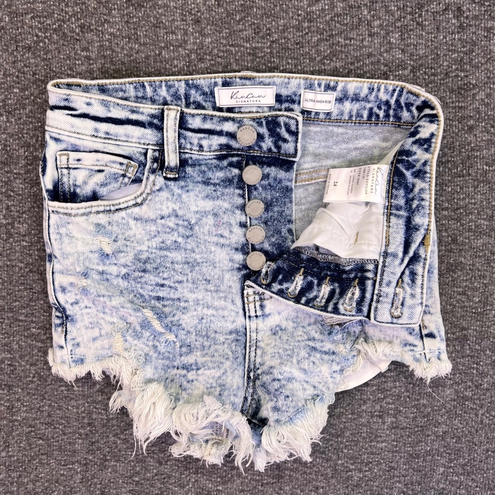 KanCan Signature Shorts Womens 24 Acid Wash Distressed Button Fly Festival Boho